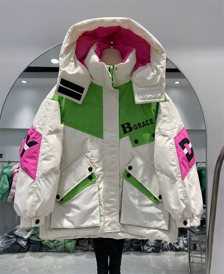 Caldo inverno piumino giacche donna Parka con cappuccio abbigliamento invernale cappotto da neve Casual spessa piumino corto brillante Streetwear