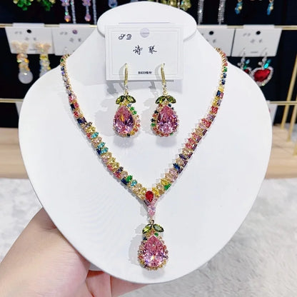 Ensemble Collier Boucles d'Oreilles de Luxe Gouttes Bleues Zircon Tendance Mode Féminine 2025