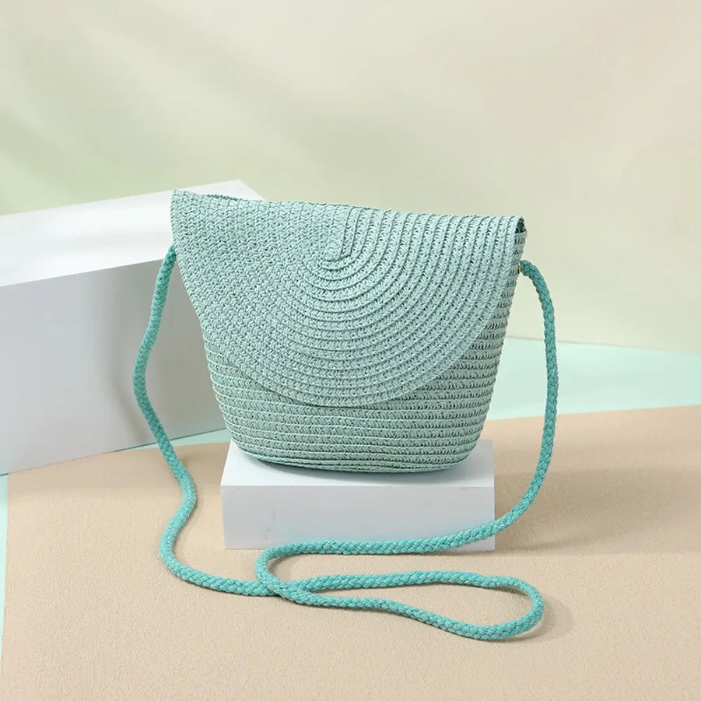 Borsa a tracolla in paglia a forma di conchiglia intrecciata a mano Borsa a tracolla per bambini Borsa da spiaggia estiva in paglia Portafoglio per busta per ragazze Wowen