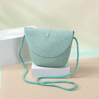 Borsa a tracolla in paglia a forma di conchiglia intrecciata a mano Borsa a tracolla per bambini Borsa da spiaggia estiva in paglia Portafoglio per busta per ragazze Wowen