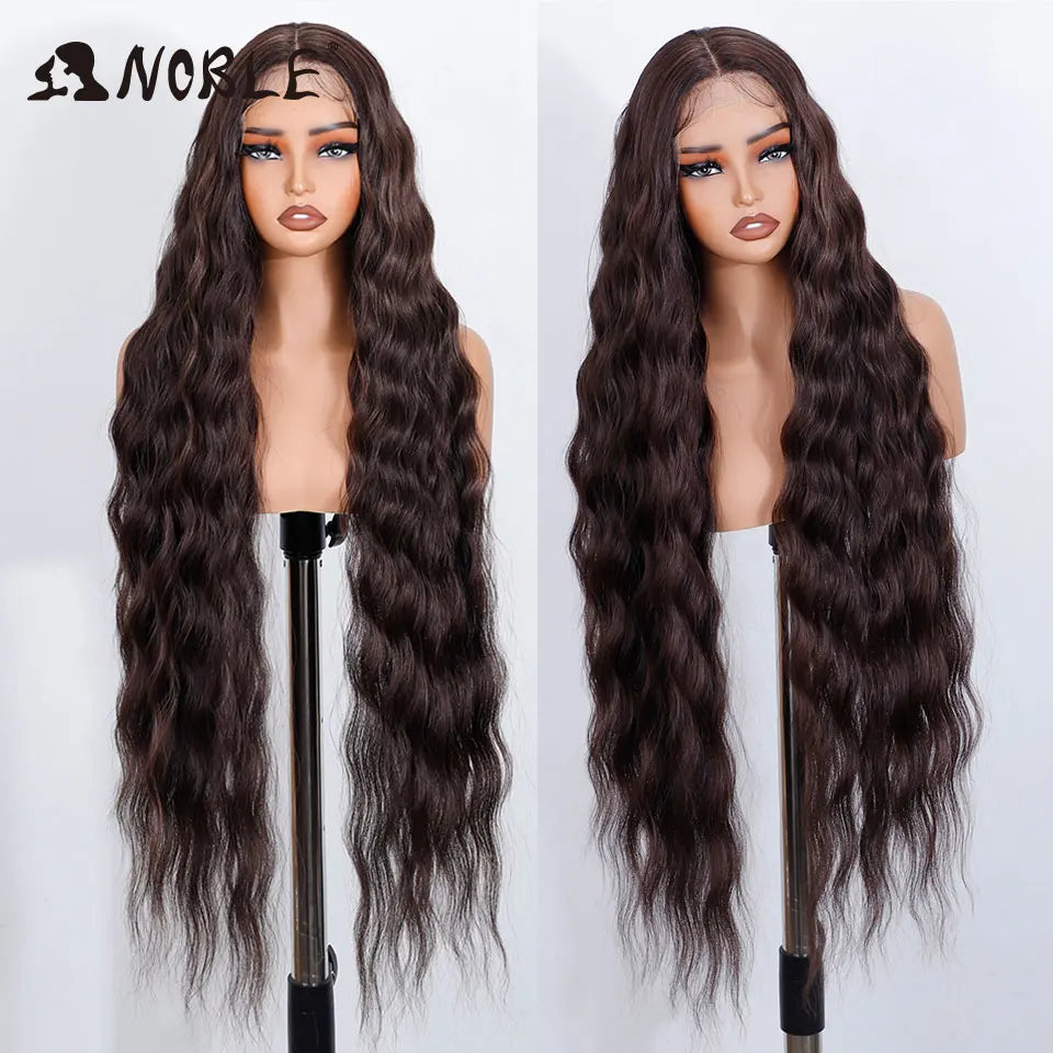 Noble Synthetic Lace Front Wig 36 " Long Wavy Lace Part Body Wavy Golden Wig For Women Lace Front Wig Ombre Blonde Cosplay Wig