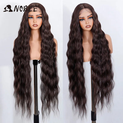 Noble Synthetic Lace Front Wig 36 " Long Wavy Lace Part Body Wavy Golden Wig For Women Lace Front Wig Ombre Blonde Cosplay Wig