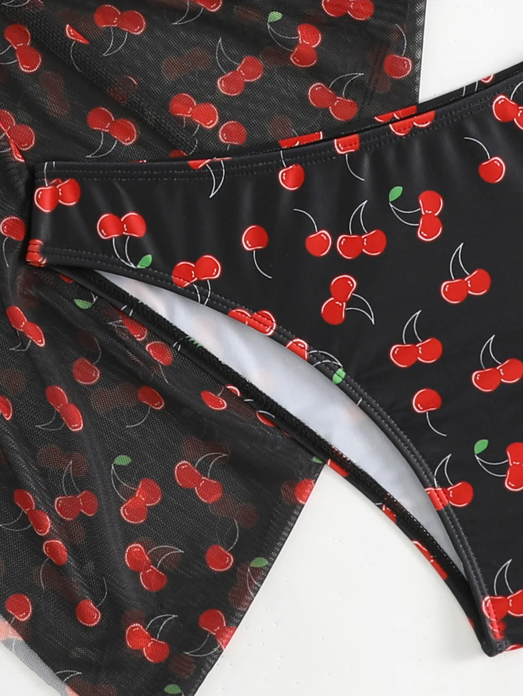 Il bikini da donna Frech chic con stampa ciliegia imposta tre pezzi con gonna a rete costume da bagno costumi da bagno costume da bagno abiti da spiaggia biquini