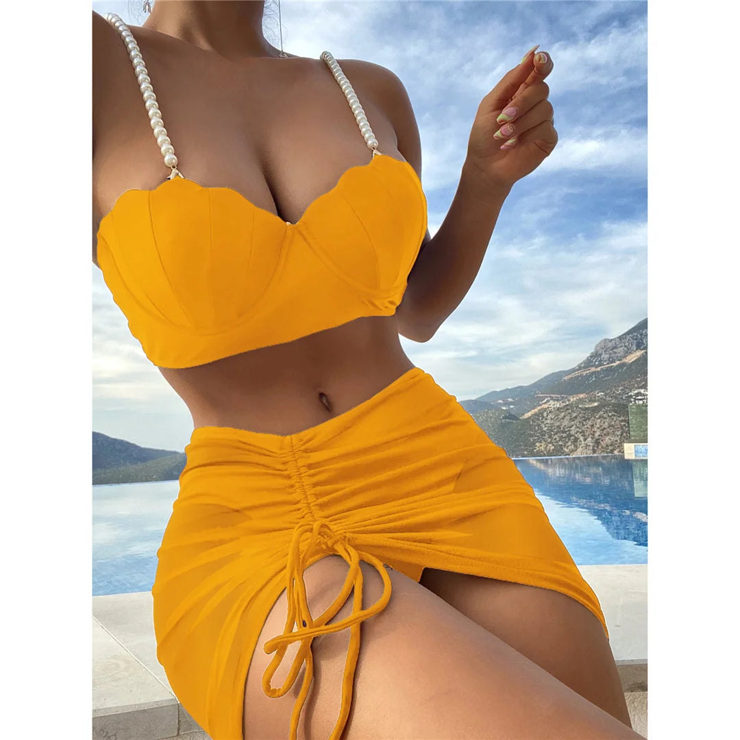 S - XL perle Bikini Push Up costume da bagno donna costumi da bagno donna Bikini a tre pezzi con reggiseno coppa bagnante costume da bagno Swim V4302