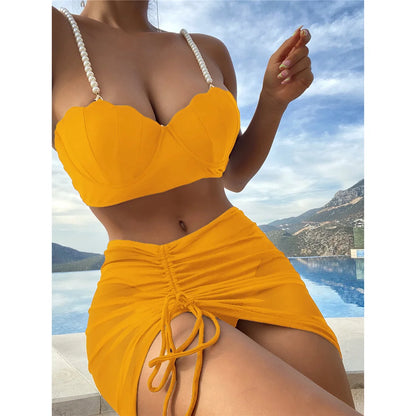 S - XL perle Bikini Push Up costume da bagno donna costumi da bagno donna Bikini a tre pezzi con reggiseno coppa bagnante costume da bagno Swim V4302