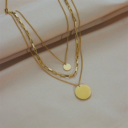 DIEYURO Collana con ciondolo rotondo 3in1 in acciaio inossidabile 316L color oro per le donne Regalo di gioielli con collo a catena multistrato per ragazze di moda