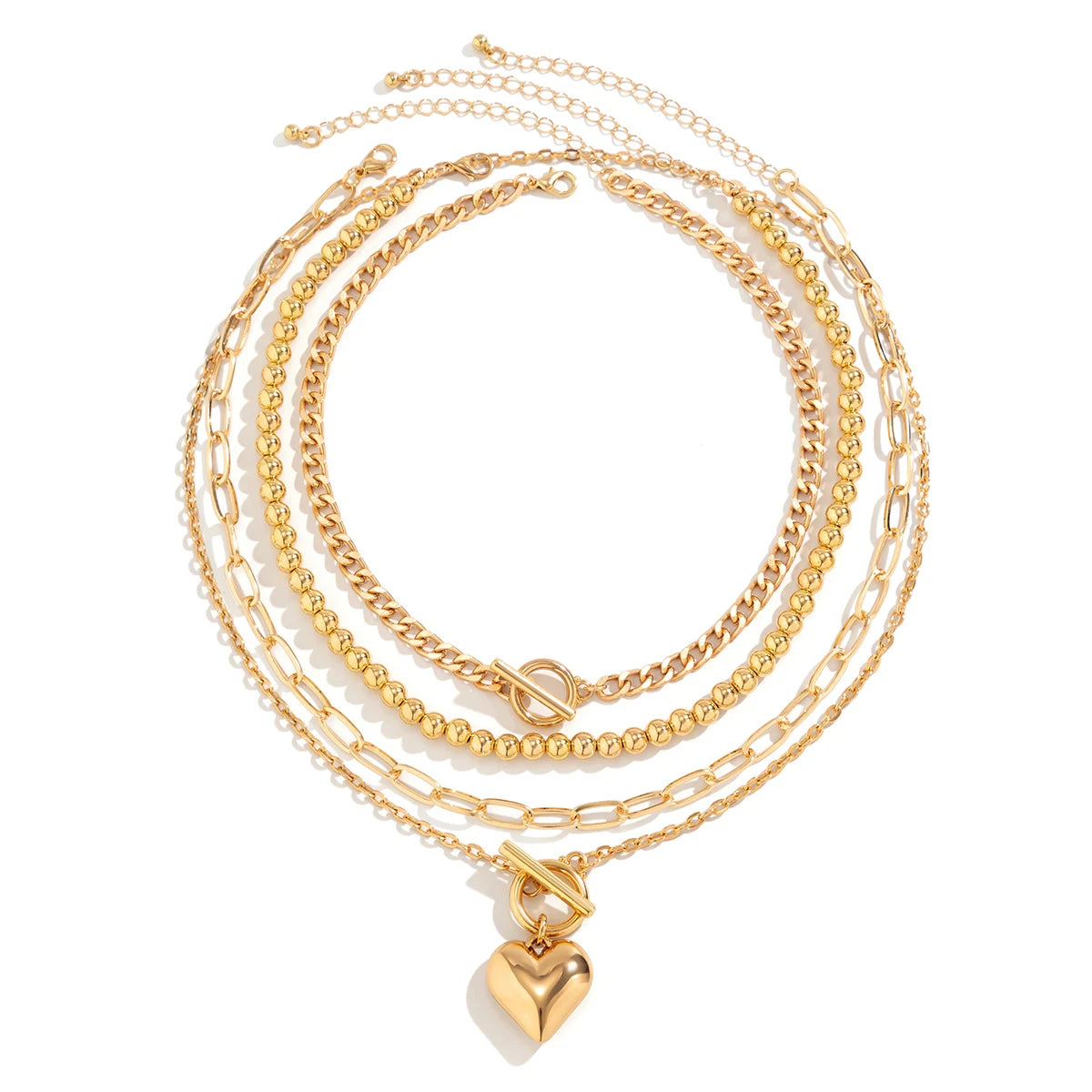 4 Pz/set Punk Color Oro Collana con Ciondolo a Cuore per Le Donne 2024 Alla Moda OT Fibbia In Rilievo Collo Catena Girocollo Y2K Accessori di Gioielli