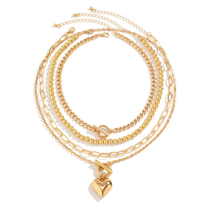 4 Pz/set Punk Color Oro Collana con Ciondolo a Cuore per Le Donne 2024 Alla Moda OT Fibbia In Rilievo Collo Catena Girocollo Y2K Accessori di Gioielli