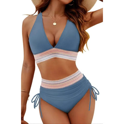 Ensemble de bikini sexy à col en V profond pour femme 2026, plage d'été avec coussin de poitrine, maillot de bain taille haute, bikini triangle à cordon de serrage