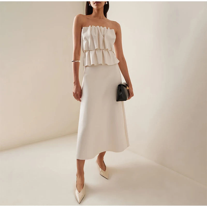 Abito lungo senza spalline con pieghe a strati sexy Abito da donna slim fit con spalle scoperte Abito senza maniche a trapezio Abito da sera estivo femminile
