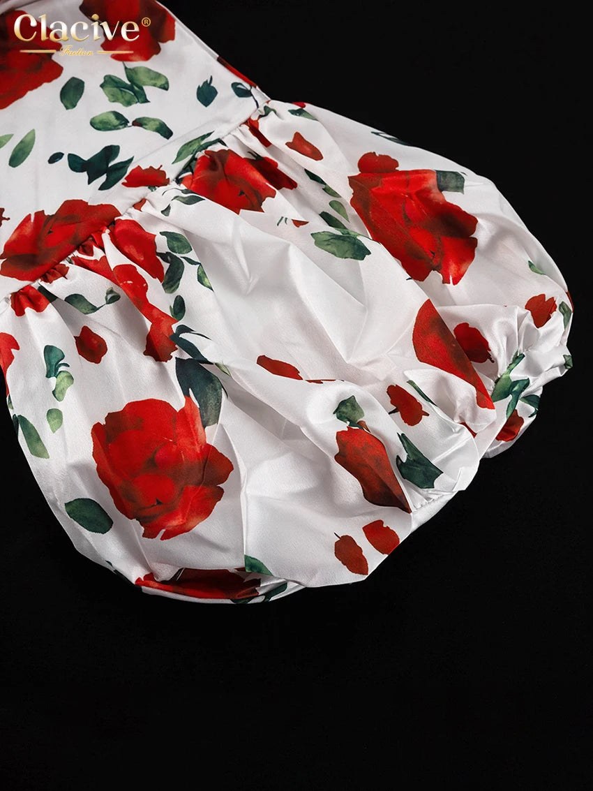 Clacive Fashion Abiti da donna con stampa allentata 2025 Mini abito sexy a maniche lunghe con cappuccio Elegante abito classico con lacci Abbigliamento femminile