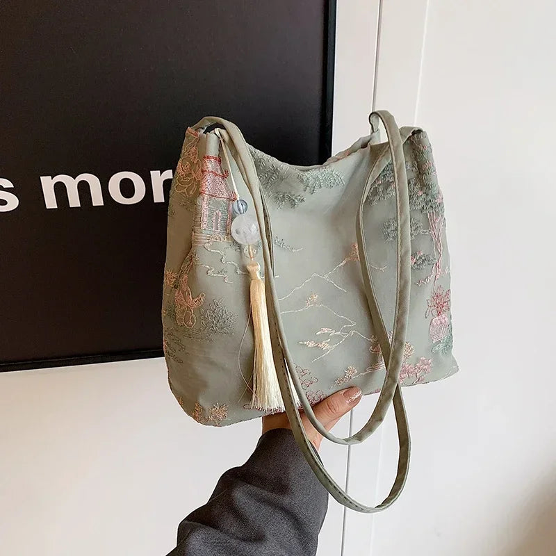 Borsa a tracolla da donna alla moda ricamata in stile cinese di vendita caldo 2026 Borsa di grande capacità di nuova tendenza estiva