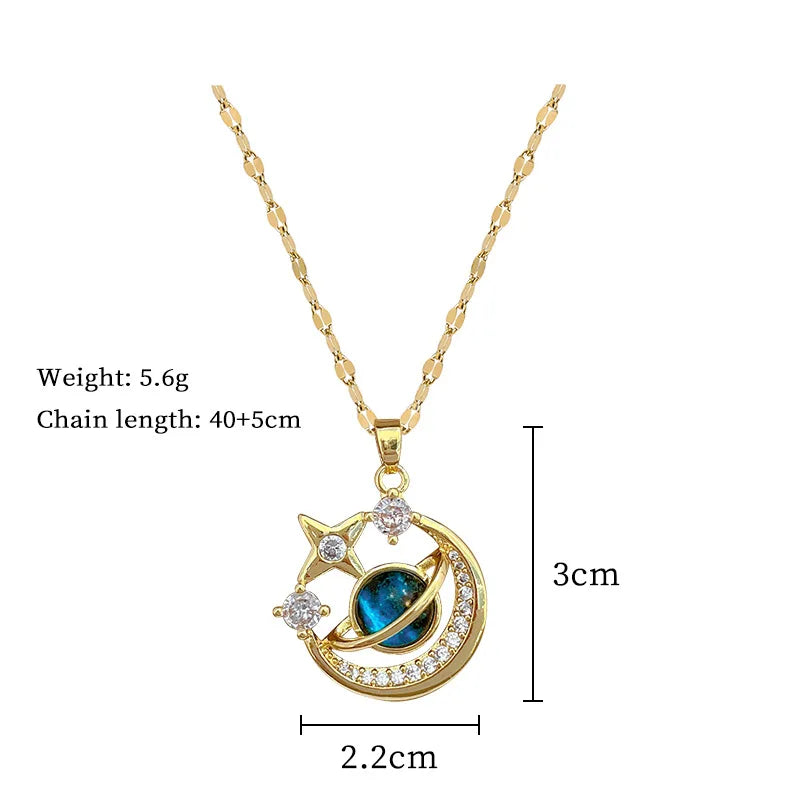 Collana di lusso leggera in acciaio al titanio con serie Star per donna, colore oro, pianeta, luna, astronauta, collane con ciondolo, gioielli, regali