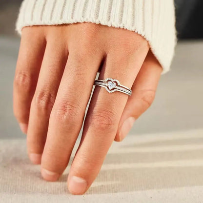 Anello Nuziale Romantico in Argento Sterling 925, Gioiello Femminile con Cuore Brillante in Zirconia, Accessorio per Dito, Anello di Fidanzamento