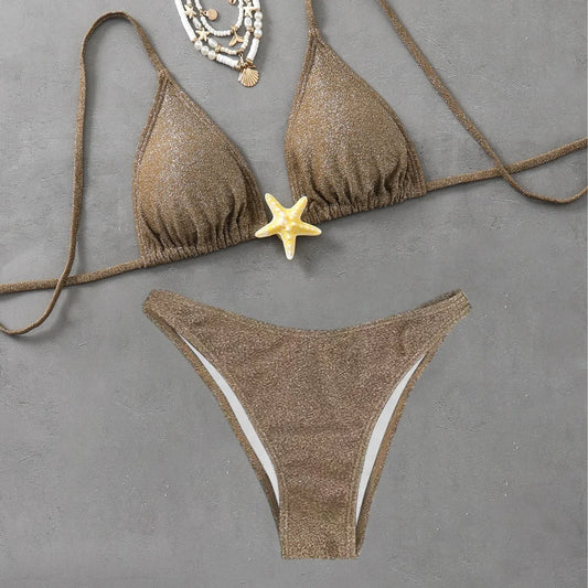Nouvel été - Maillot de bain sexy fendu de plage avec accessoires étoile de mer à lacets