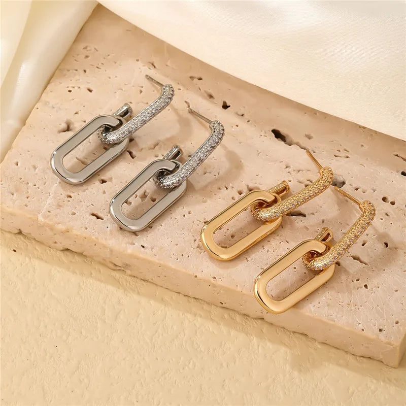 Orecchini pendenti con design retrò a doppio anello Orecchini rotondi geometrici color oro argento per donne Ragazze Punk Hip Hop Gioielli di moda G