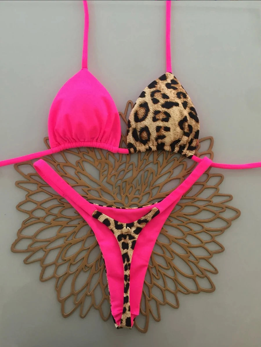 Nouveau maillot de bain brésilien sexy à lacets imprimé pour femmes 2026 Micro maillot de bain dos nu Biquini Maillots de bain Tanga