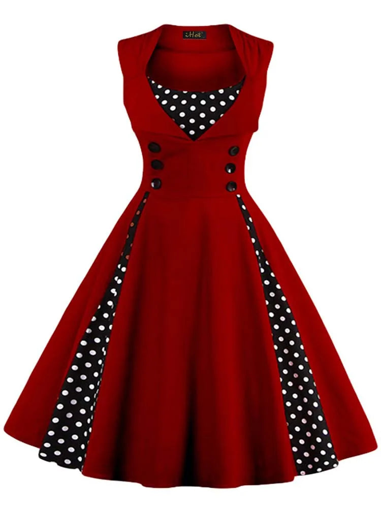 Abito da donna S-5XL, stile retrò vintage anni '50 e '60, Rockabilly, a pois, modello swing, Pin Up, per feste estive, elegante, tunica, Vestidos, casual.