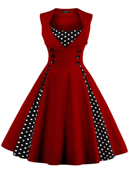 Abito da donna S-5XL, stile retrò vintage anni '50 e '60, Rockabilly, a pois, modello swing, Pin Up, per feste estive, elegante, tunica, Vestidos, casual.