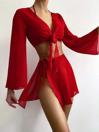 4 pezzi con pareo in rete copricostume bikini a maniche lunghe costume da bagno femminile costumi da bagno donna costume da bagno bikini a quattro pezzi costumi da bagno