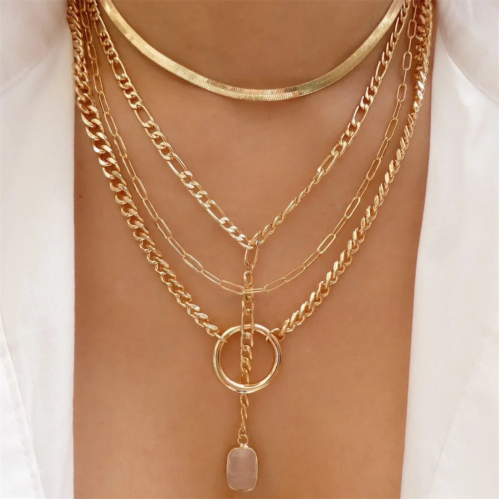 Collana con ciondolo moneta con ritratto di testa a catena spessa con piatto in oro punk vintage per gioielli hip-hop geometrici multilivello di moda da donna