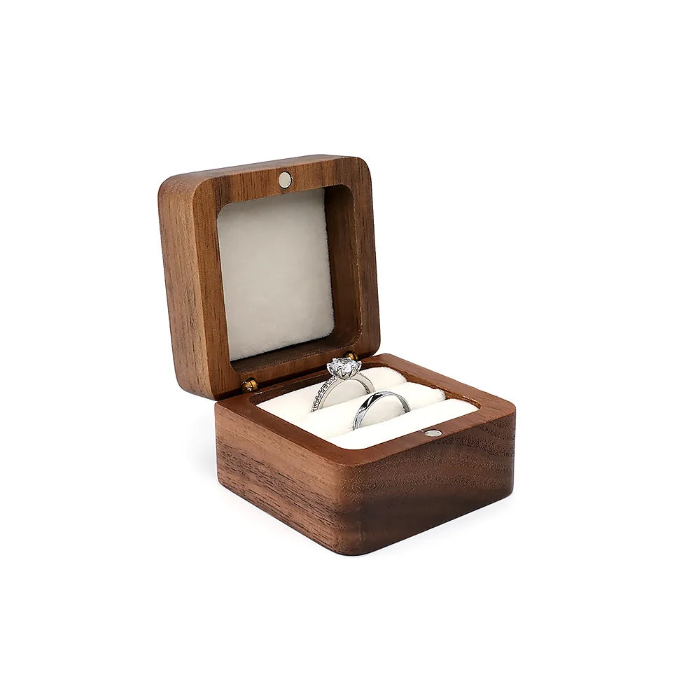 Portagioie con diamanti intarsiati, scatola per fedi nuziali in legno massello di noce, ricerca di matrimonio, anello di diamanti, regalo di San Valentino, gioielli