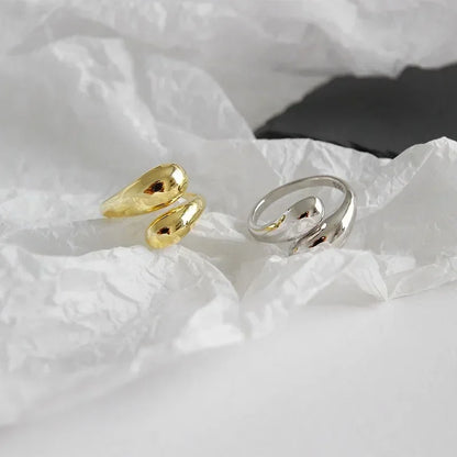 Anelli con goccia d'acqua liscia in argento sterling 925 per donna Anello aperto in oro 18 carati Anelli per coppie di nozze Regalo di gioielli estetici