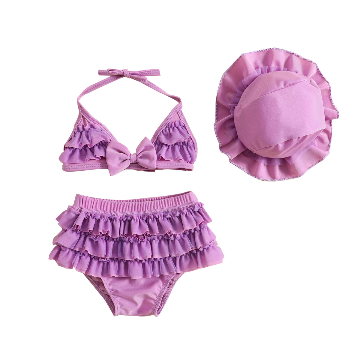Tregren 0-24M neonate 3 pezzi bikini Set con berretti da bagno Ruffle Bandage Bow costume da bagno Summer Swimwear Beach costume da bagno