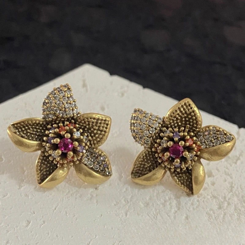 Fashion Jewelry Vintage Temperament High Quality Glass Flower Earrings For Women Female Party Wedding Gift Hot Sale