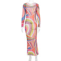 Abito lungo aderente aderente in rete trasparente da donna sexy Stampa chic senza maniche Slim Fit Abiti lunghi per le vacanze al mare Abito femminile quotidiano casual
