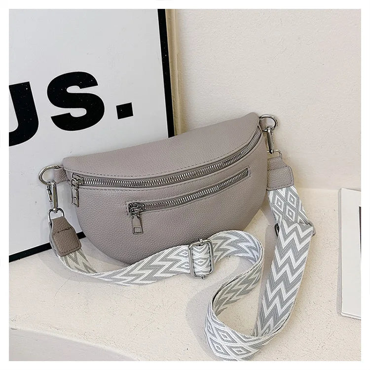 Marsupio da donna Marsupio da strada multitasche Borsa da petto in pelle PU Borsa a tracolla con tracolla larga alla moda Borse a tracolla solide retrò