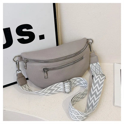 Marsupio da donna Marsupio da strada multitasche Borsa da petto in pelle PU Borsa a tracolla con tracolla larga alla moda Borse a tracolla solide retrò