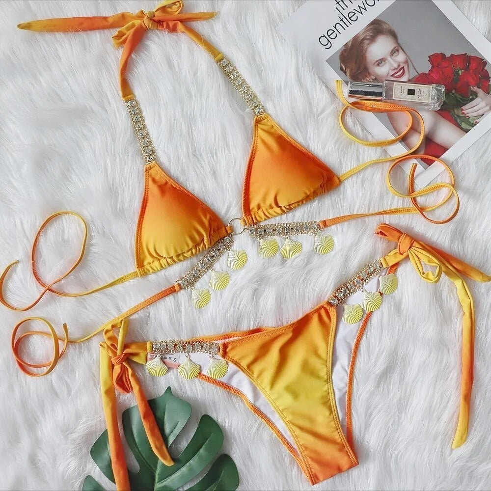 nuovo costume da bagno in due pezzi con strass 2026 cristallo di lusso perizoma Sexy perizoma Bikini Set costumi da bagno da donna costume da bagno Sexy da spiaggia