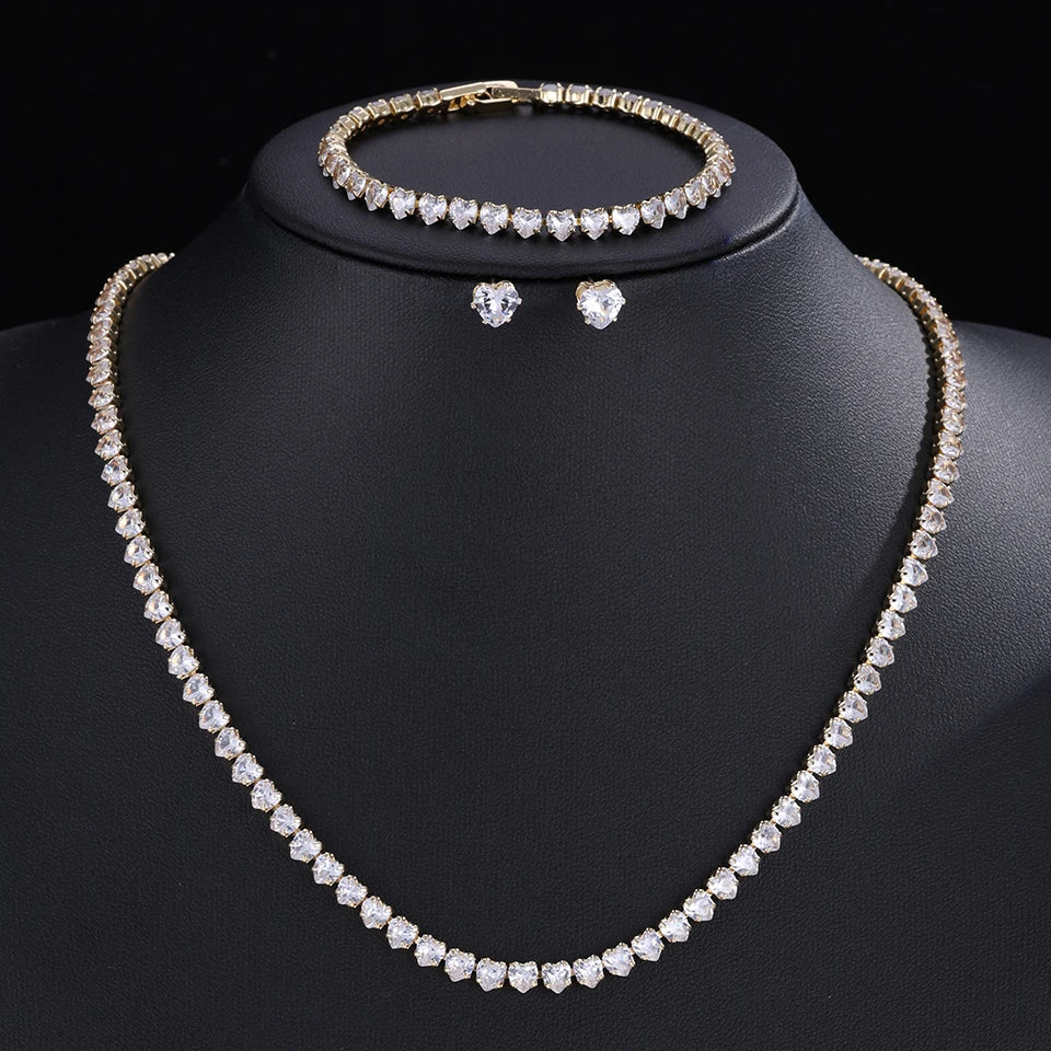 ZAKOL Gorgeous Buling AAA Clear Round Cubic Zirconia Collana da sposa Orecchini Set di gioielli da festa per le donne