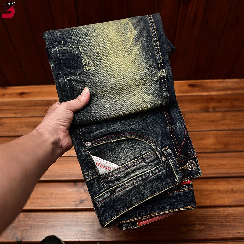 Jeans nostalgici retrò Moda classica da uomo 2025 Nuova caduta Slim Fit Dritto Alla moda Casual Pantaloni lunghi in denim abbinati