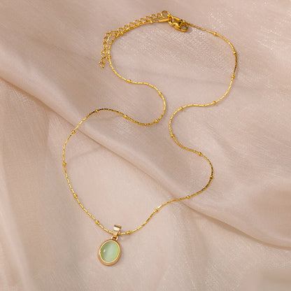 Collana ovale in pietra opale di moda per donna Collana con ciondolo in pietra ovale color oro in acciaio inossidabile Regalo di gioielli estetici per matrimonio