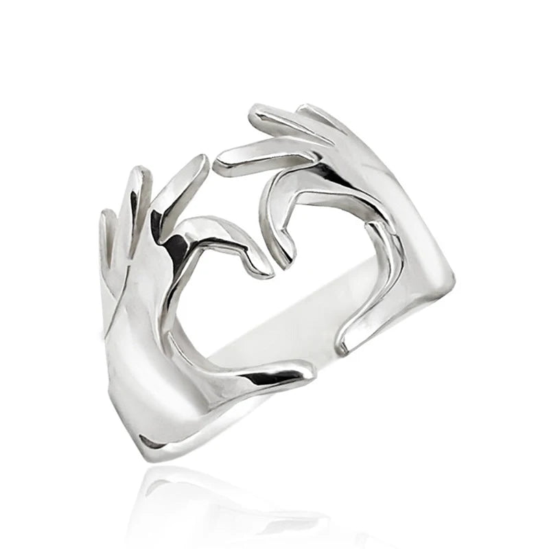 Huitan Double Hand Heart Love Coppia Anelli Anelli di apertura regolabili alla moda per donne/uomini Hug Hands Design Gioielli alla moda