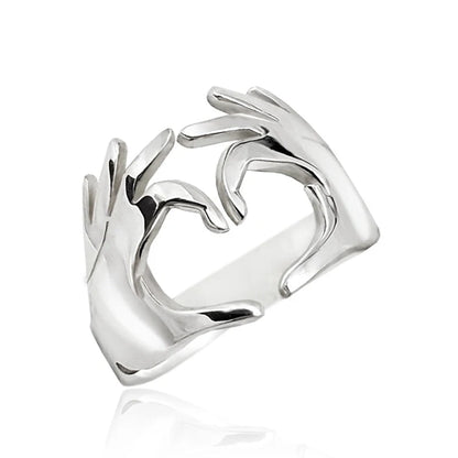 Huitan Double Hand Heart Love Coppia Anelli Anelli di apertura regolabili alla moda per donne/uomini Hug Hands Design Gioielli alla moda