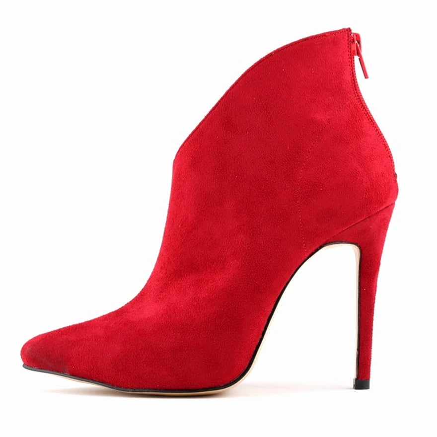 9 Colors Stiletto High Heels Women Fashion Boots New Back Zipper Soft Flock Pointed Toe Party Boots Female Autumn Elegant Shoes