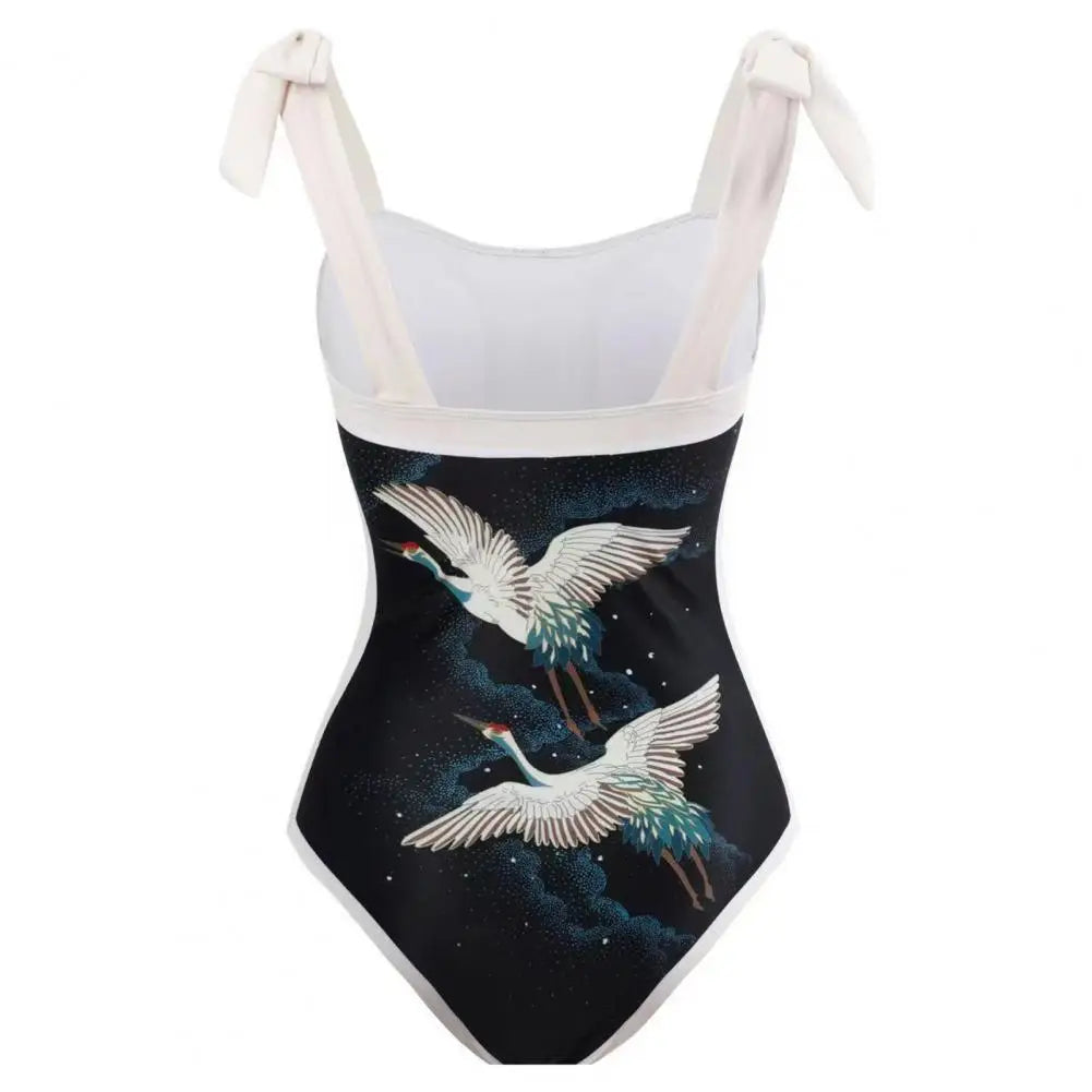 2 pezzi/set costume monokini da donna stampa vintage costume intero con cravatta al collo quadrato con gonna costume da bagno da donna con copertura da spiaggia