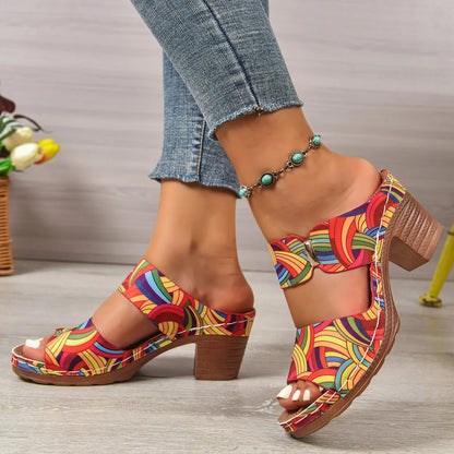 Sandales d'été légères à talons hauts pour femmes, nouvelles sandales élégantes à bout ouvert et talon épais, mules décontractées à bride arrière pour femmes 2026