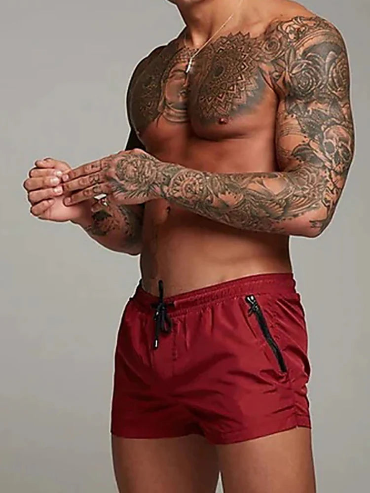 Costume da bagno da uomo con tasche con cerniera Fodera in rete Pantaloncini da spiaggia estivi Costume da bagno da bagno ad asciugatura rapida Costume da bagno