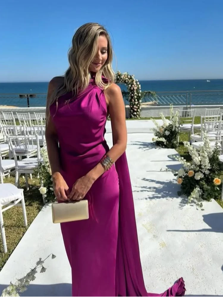 Abito Lungo Sexy Senza Maniche con Nastro, Elegante Vestito da Donna Slim in Raso con Schiena Scoperta e Lacci, Abito da Festa alla Moda 2026, Tinta Unita, per Vacanze, da Donna