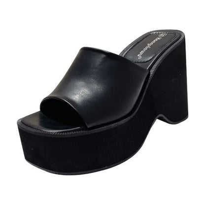 Pantoufles d'été pour femmes, sandales à plateforme tendance, pantoufles décontractées en cuir de luxe, pantoufles à talons hauts pour femmes, sandales à bout ouvert