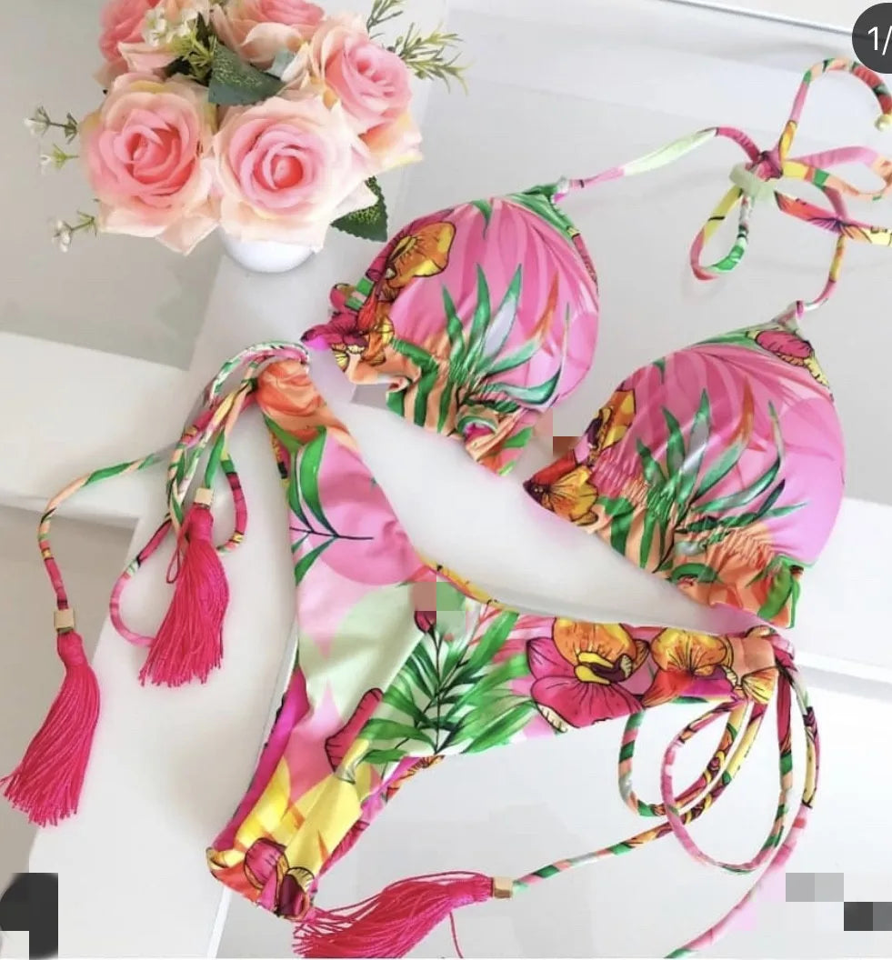 New sexy women's bikini split print swimsuit summer Brazil 2-piece beach swimsuit set