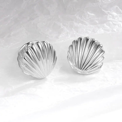 Orecchini a bottone a forma di conchiglia di perla di conchiglia di cristallo blu eleganti vintage per le donne Regalo per feste di gioielli rotondi con geometria semplice