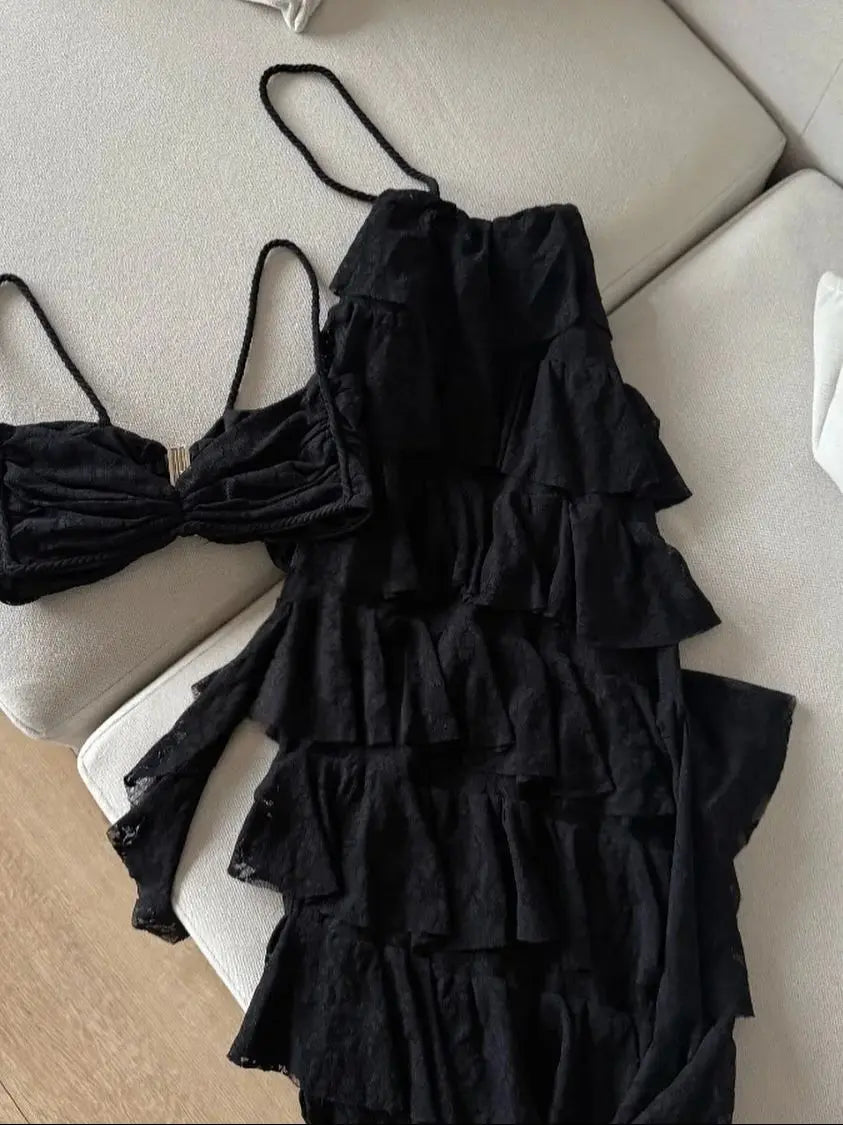 Costume da bagno bikini in pizzo con gonna fasciatura costumi da bagno donna bikini brasiliano 2 pezzi costume da bagno gonna a linea estate femminile