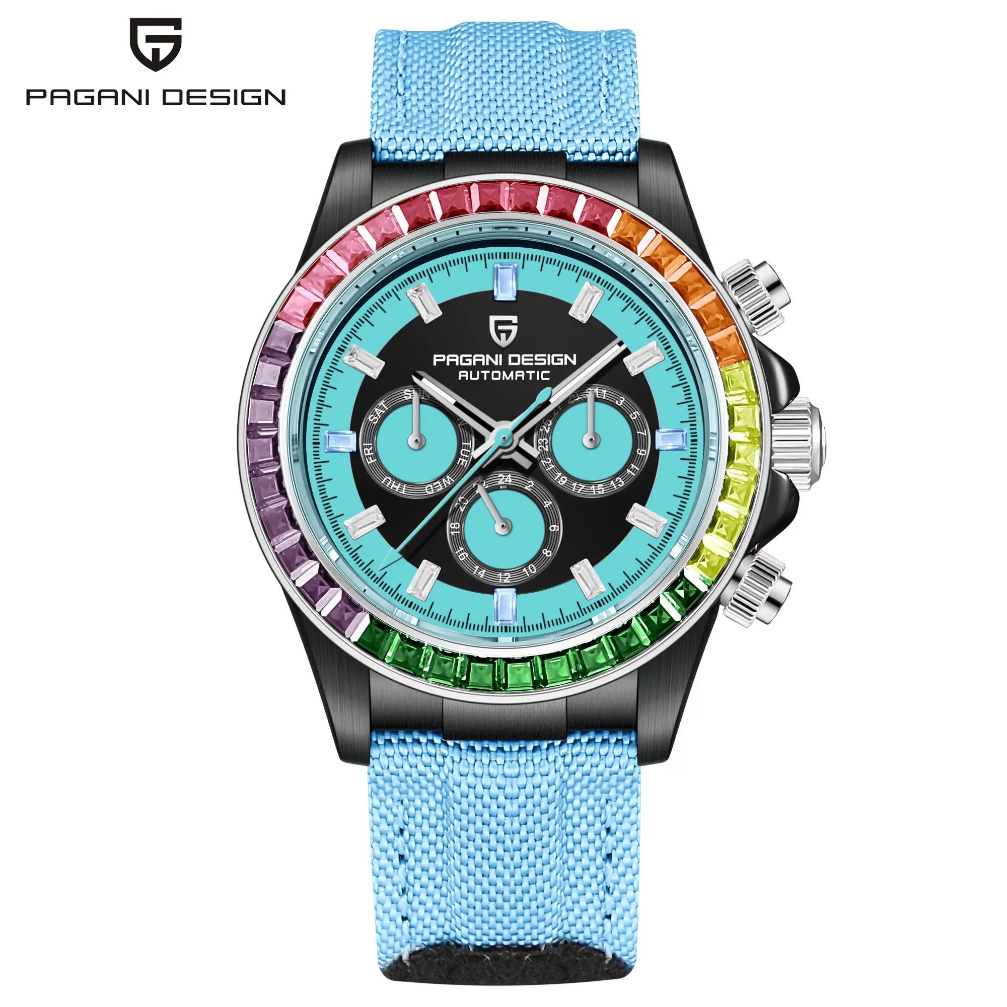 PAGANI DESIGN Orologio meccanico da uomo di lusso 40mm Orologio con cronometraggio multifunzionale Lunetta arcobaleno Vetro zaffiro Orologi da uomo PD1732