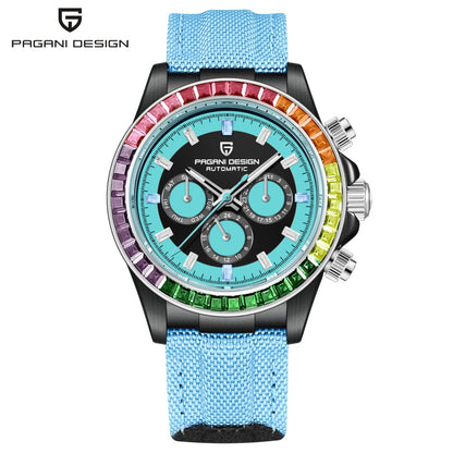 PAGANI DESIGN Orologio meccanico da uomo di lusso 40mm Orologio con cronometraggio multifunzionale Lunetta arcobaleno Vetro zaffiro Orologi da uomo PD1732