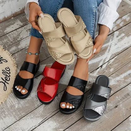 Pantofole con zeppa da donna piattaforma glitterata sandali comodi pantofole Casual con Sling Backs nuove scarpe estive per le donne diapositive da donna